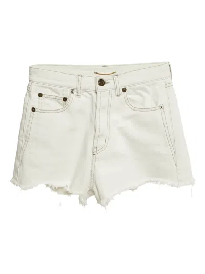 Pre-owned Saint Laurent Frayed Denim Shorts In White