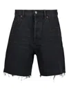 Saint Laurent Loose Black Bermuda Shorts In Denim Women In Schwarz