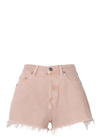 Saint Laurent Distressed Cut-off Denim Shorts In Pink