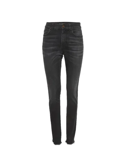 Pre-owned Saint Laurent Frayed-hem Jeans In Black