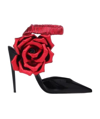 Saint Laurent Freja Flower High Heels In Red