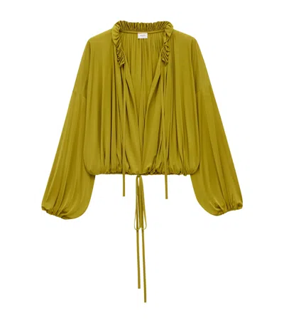Saint Laurent Frill-trim Blouse In Brown