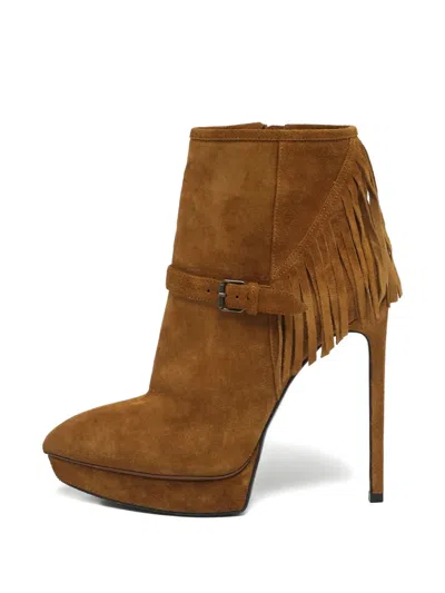 Pre-owned Saint Laurent Fringe-detail Platform Boots In Brown