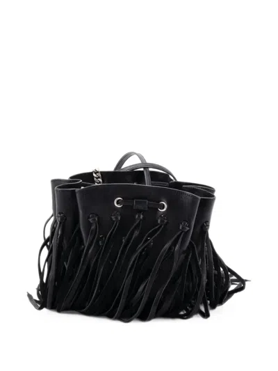 Pre-owned Saint Laurent Fringe Monogram Bourse Leather Mini Bucket Bag In Black