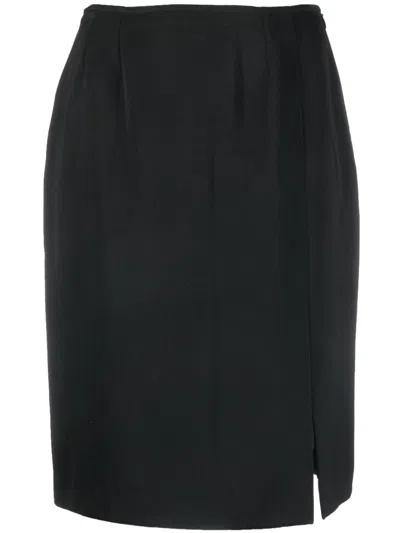 Pre-owned Saint Laurent Front-slit High-waisted Miniskirt In Black