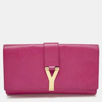 Pre-owned Saint Laurent Fuchsia Leather Ligne Y Clutch In Pink