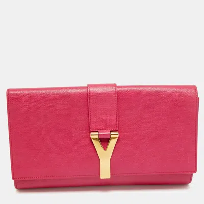 Pre-owned Saint Laurent Fuchsia Leather Ligne Y Clutch In Pink