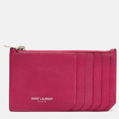Pre-owned Saint Laurent Fuchsia Leather Zip Card Holder In Pink