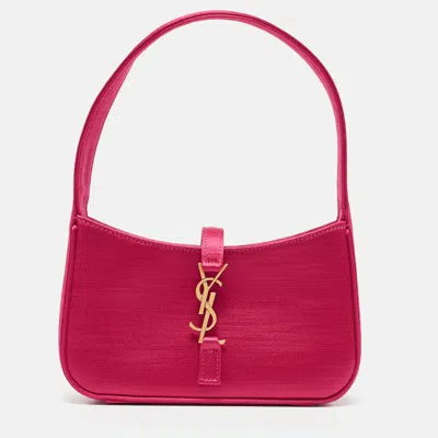 Pre-owned Saint Laurent Fuchsia Satin Mini Le 5 À 7 Pochette Bag In Pink