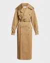 Saint Laurent Double-breasted Cotton Twill Trench Coat In Beige