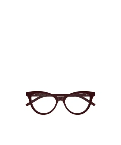 Saint Laurent Full-rimmed Glasses (with Non-prescription Lenses) In Burgundy