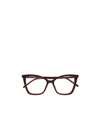 Saint Laurent Full-rimmed Glasses (with Non-prescription Lenses) In Burgundy