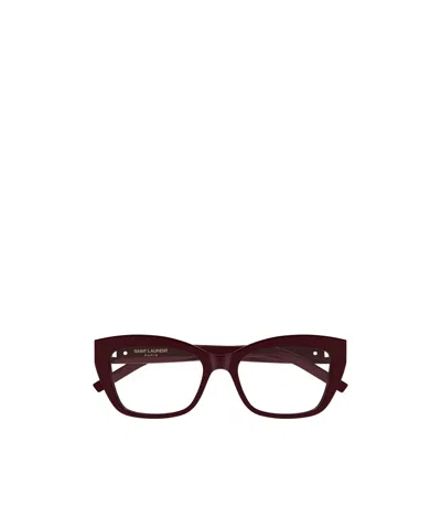 Saint Laurent Full-rimmed Plano Lenses In Burgundy