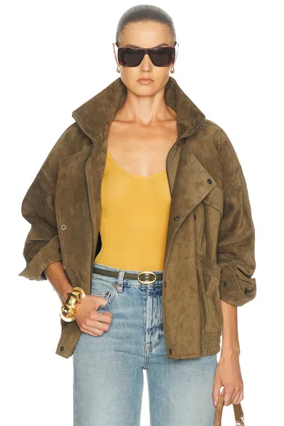 Saint Laurent Funnel Neck Jacket In Green