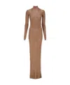 Saint Laurent Funnel-neck Long-sleeve Dress In Brown