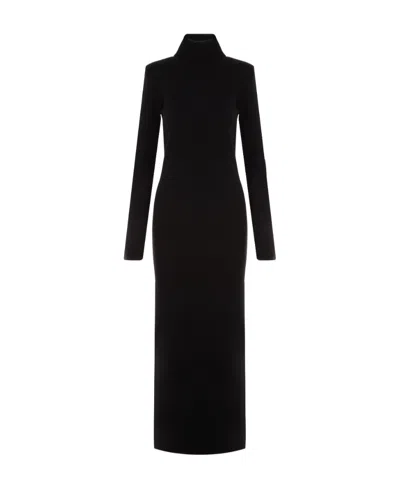 Saint Laurent Funnel-neck Wool Midi Dress In Black