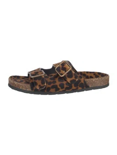 Pre-owned Saint Laurent Fur Animal Print Slides In Brown