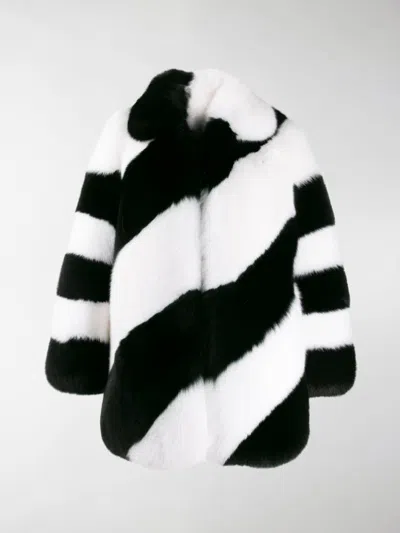 Saint Laurent Fur Diagonal Striped Coat In Black