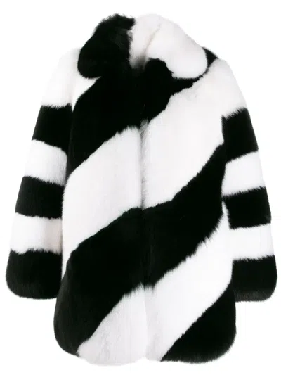 Saint Laurent Fur Diagonal Striped Coat In White