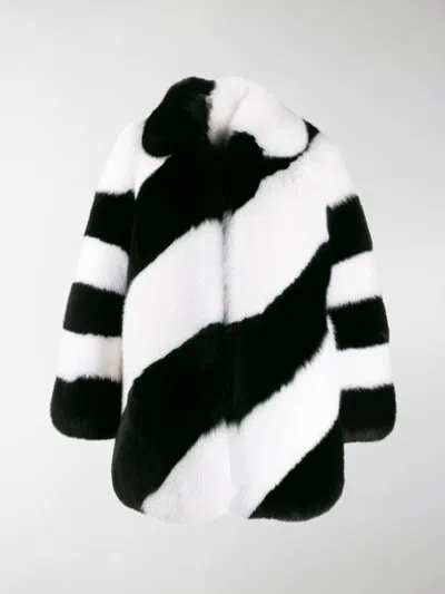 Saint Laurent Fur Diagonal Striped Jacket In Black