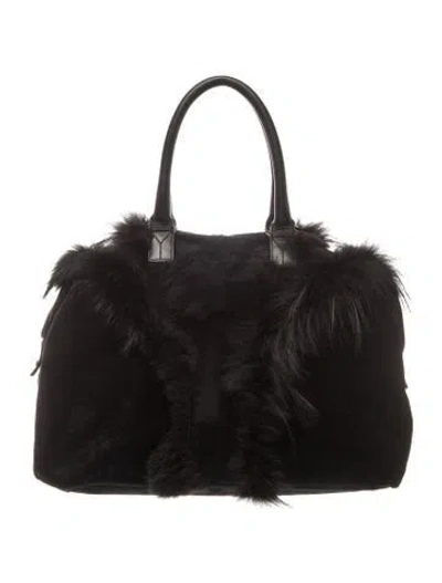 Pre-owned Saint Laurent Fur  Suede Handbag In Black