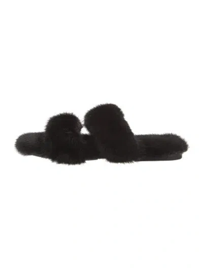 Pre-owned Saint Laurent Fur Slides In Black