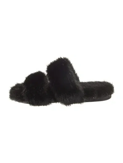 Pre-owned Saint Laurent Fur Slides In Black