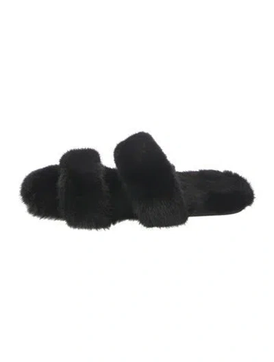 Pre-owned Saint Laurent Fur Slides In Black