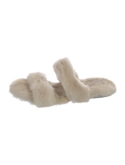 Pre-owned Saint Laurent Fur Slides In Neutral