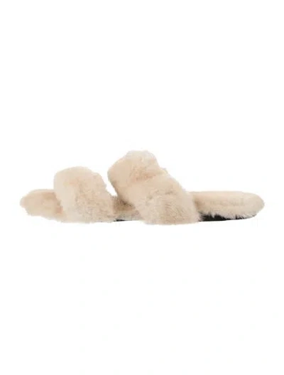Pre-owned Saint Laurent Fur Slides In Neutrals