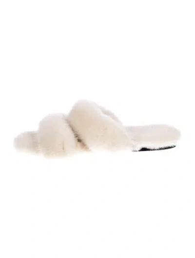 Pre-owned Saint Laurent Fur Slides In Neutrals