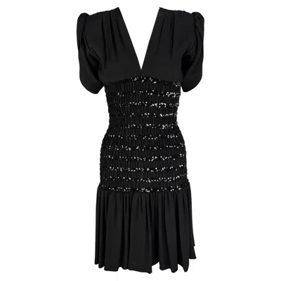Pre-owned Saint Laurent F/w 1983  Runway Ad Ruched Sequin Black Petal Flare Dress 34fr