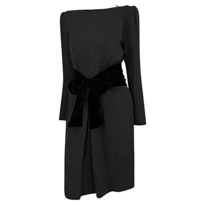 Pre-owned Saint Laurent F/w 1983 Yves  Haute Couture Runway Black Velvet Bow Midi Dress