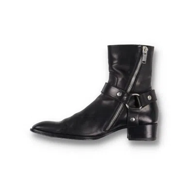 Pre-owned Saint Laurent Fw13 Black Leather Wyatt 40 Harness Boots