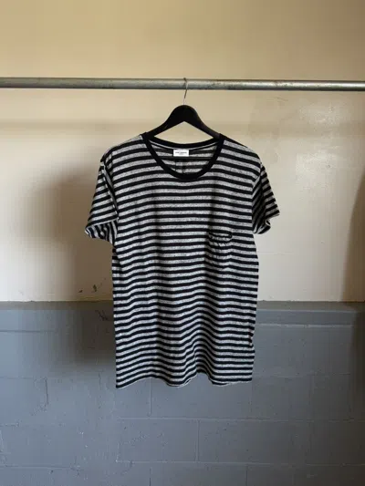 Pre-owned Saint Laurent Fw13 ‘ysl' Striped Pocket Tee - Hedi Slimane In Black