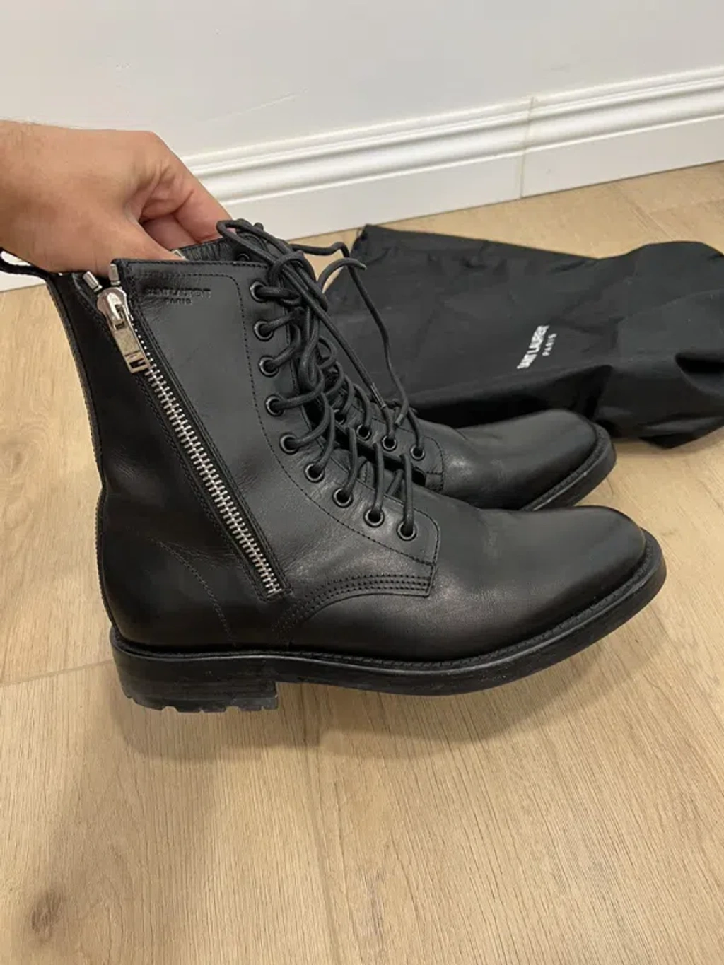 Pre-owned Saint Laurent Fw15 9 Eyelet Double Zip Ranger Boots 41