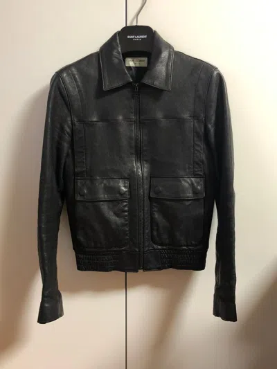 Pre-owned Saint Laurent Fw15 Aviator Leather Jacket Size 42 In Black