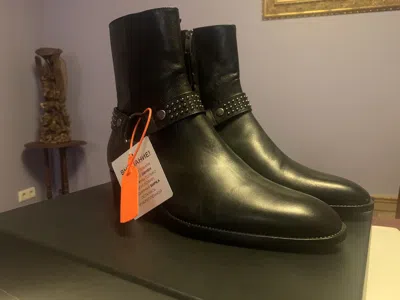 Pre-owned Saint Laurent Fw'19 Boots Wyatt Harness Studded In Black
