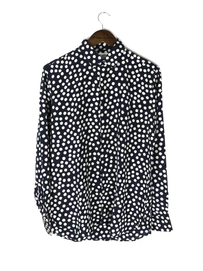 Pre-owned Saint Laurent Fw19  Cream/navy Polka Dot Silk Shirt