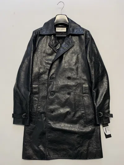Pre-owned Saint Laurent Fw2017 Sample Leather Coat Double Breasted Black