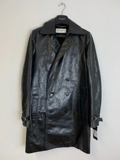 Pre-owned Saint Laurent Fw2017 Sample Leather Coat Double Breasted Black