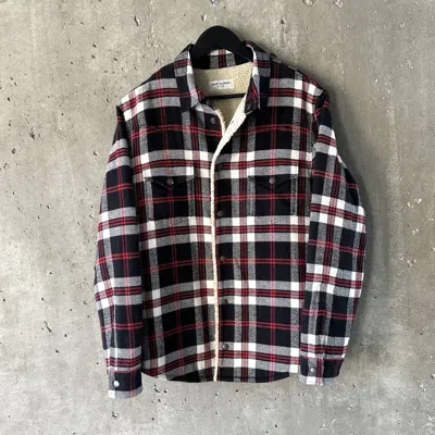 Pre-owned Saint Laurent Fw21 Plaid Sherpa Lined Flannel In Multi