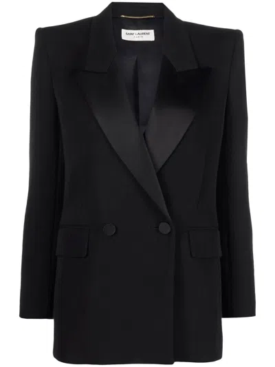 Saint Laurent Fw23 Women's Black Wool Tuxedo Jacket In Noir