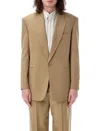 Saint Laurent Paris Men Wool Gabardine Single-breasted Jacket In Ginger Beige