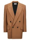 Saint Laurent Double-breasted Wool-gabardine Blazer In Beige