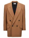Saint Laurent Double-breasted Wool-gabardine Blazer In Beige