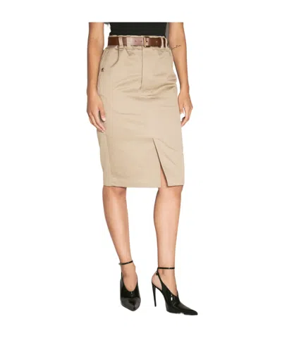 Saint Laurent Gabardine Pencil Skirt In Neutral