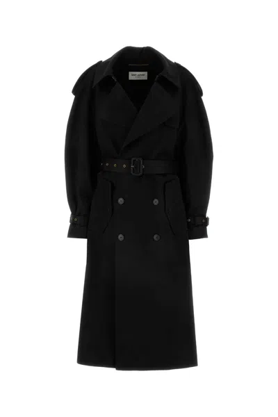 Saint Laurent Gabardine Trench Coat In Black