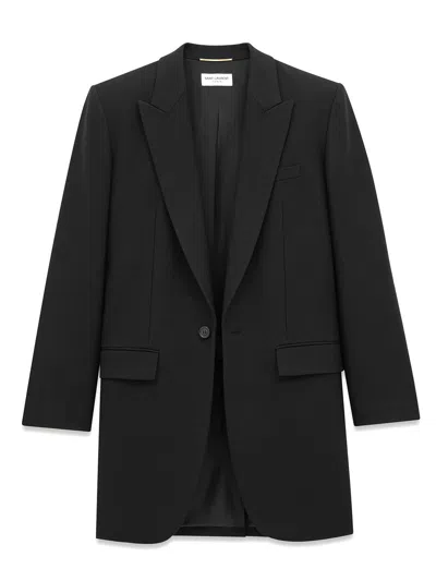 Saint Laurent Gabardine Wool Jacket In Black
