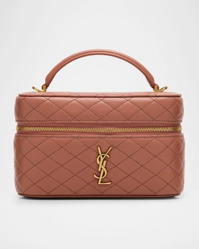 Saint Laurent Gabby Mini Vanity Case In Quilted Leather With Gold Hardware In Barely Pink